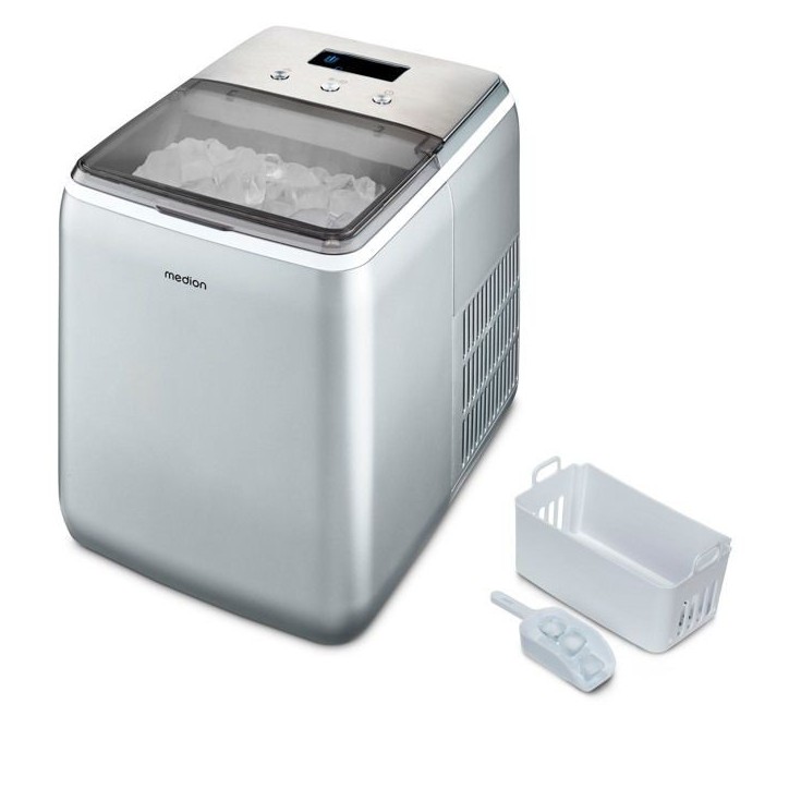 Machine a glaçons cristallins – MEDION MD11950 – Réservoir eau 2,6L – 15kg/24h – 2 tailles – 10 minutes – Inox Machine a glaçons cristallins – MEDION MD11950 – Réservoir eau 2,6L – 15kg/24h – 2 tailles – 10 minutes – Inox