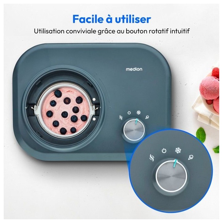 MEDION Machine a glace avec compresseur (convient pour la préparation de cremes glacées, yaourts glacés & sorbets, 1 litre, 1 MEDION Machine a glace avec compresseur (convient pour la préparation de cremes glacées, yaourts glacés & sorbets, 1 litre, 1
