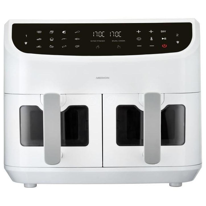 Friteuse a Air Chaud - MEDION - P20 XXL Twin - 2600 W - 2 paniers - 9 programmes - Blanc Friteuse a Air Chaud - MEDION - P20 XXL Twin - 2600 W - 2 paniers - 9 programmes - Blanc