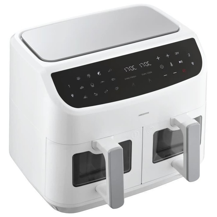 Friteuse a Air Chaud - MEDION - P20 XXL Twin - 2600 W - 2 paniers - 9 programmes - Blanc Friteuse a Air Chaud - MEDION - P20 XXL Twin - 2600 W - 2 paniers - 9 programmes - Blanc