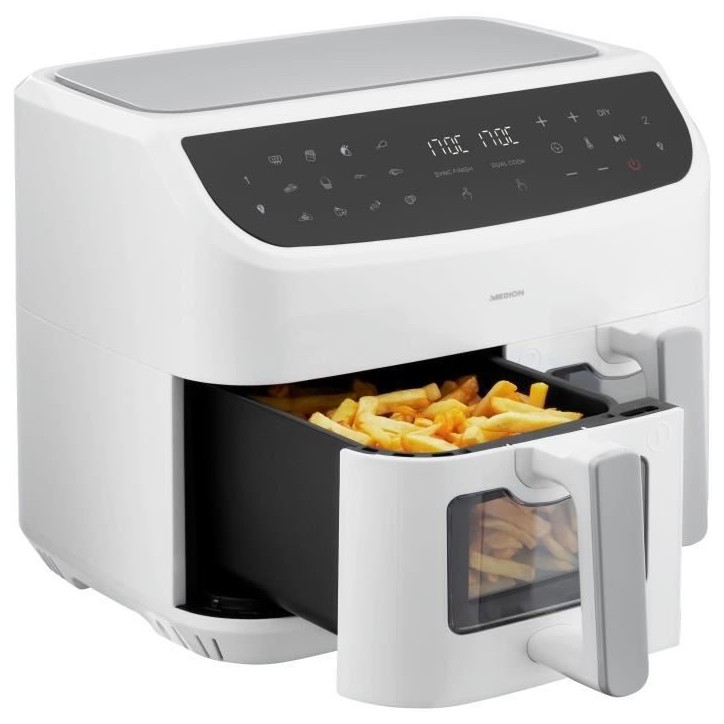 Friteuse a Air Chaud - MEDION - P20 XXL Twin - 2600 W - 2 paniers - 9 programmes - Blanc Friteuse a Air Chaud - MEDION - P20 XXL Twin - 2600 W - 2 paniers - 9 programmes - Blanc