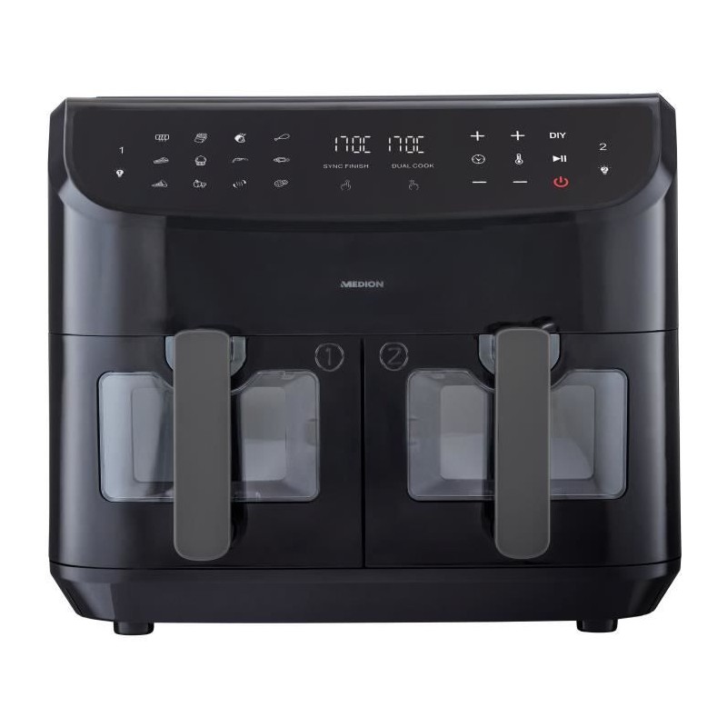Friteuse a Air Chaud - MEDION - P20 XXL Twin - 2600 W - 2 paniers - 9 Friteuse a Air Chaud - MEDION - P20 XXL Twin - 2600 W - 2 paniers - 9