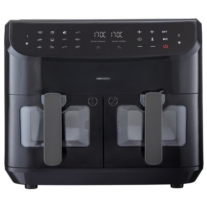 Friteuse a Air Chaud - MEDION - P20 XXL Twin - 2600 W - 2 paniers - 9 programmes - Noir Friteuse a Air Chaud - MEDION - P20 XXL Twin - 2600 W - 2 paniers - 9 programmes - Noir