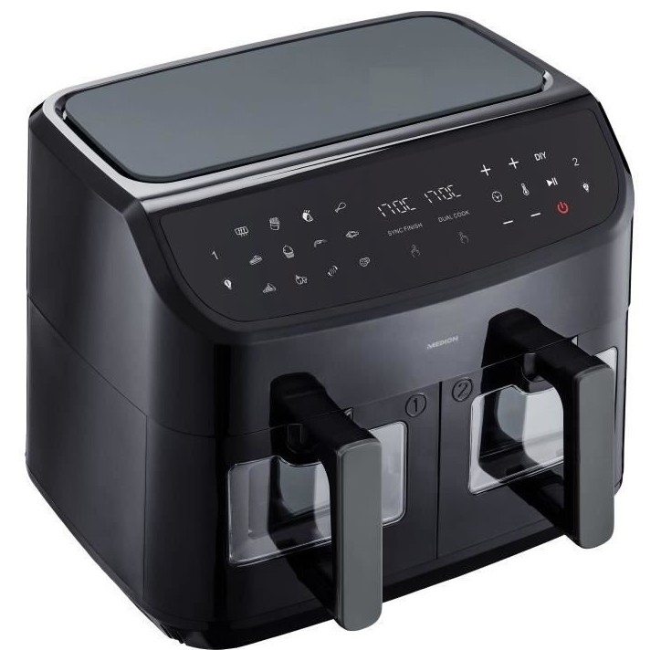 Friteuse a Air Chaud - MEDION - P20 XXL Twin - 2600 W - 2 paniers - 9 programmes - Noir Friteuse a Air Chaud - MEDION - P20 XXL Twin - 2600 W - 2 paniers - 9 programmes - Noir