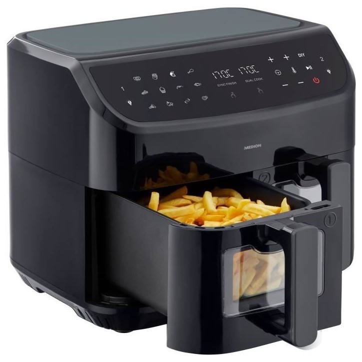 Friteuse a Air Chaud - MEDION - P20 XXL Twin - 2600 W - 2 paniers - 9 programmes - Noir Friteuse a Air Chaud - MEDION - P20 XXL Twin - 2600 W - 2 paniers - 9 programmes - Noir