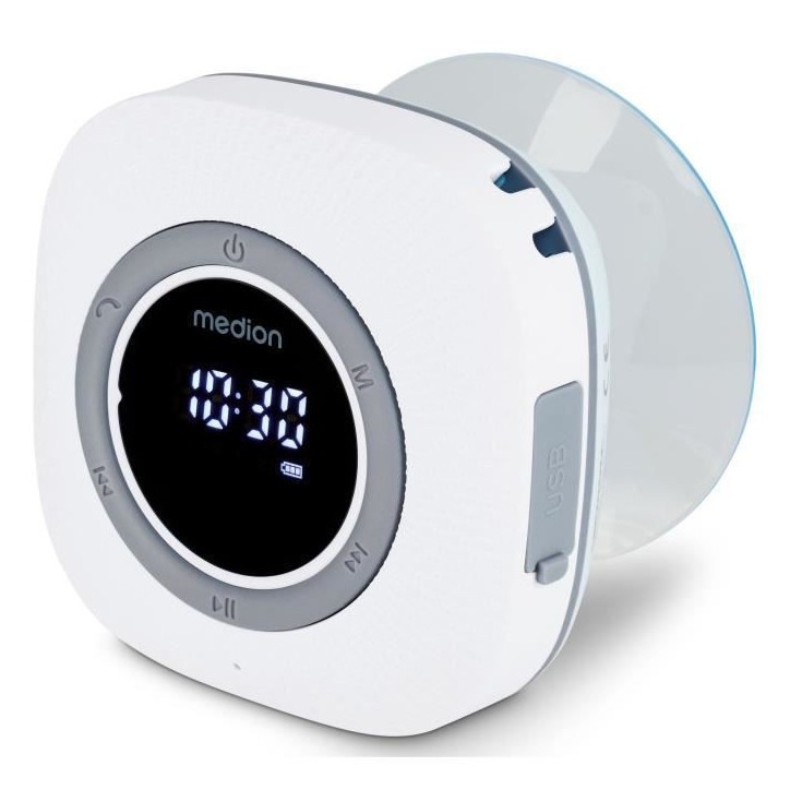 Radio de Douche - MEDION - FM - Bluetooth - IPX6 - Ventouse de fixation - Blanc