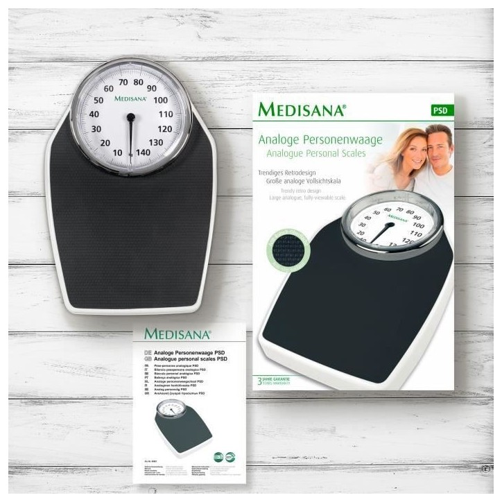 Pese-personne mécanique MEDISANA PSD 4046 - Design rétro chic - Graduation 500g - Portée 150kg Pese-personne mécanique MEDISANA PSD 4046 - Design rétro chic - Graduation 500g - Portée 150kg
