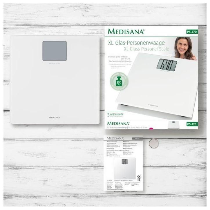 Pese-personne XL Medisana PS 470 Blanc - Charge maximale 250 kg - Grand écran - Extinction automatique Pese-personne XL Medisana PS 470 Blanc - Charge maximale 250 kg - Grand écran - Extinction automatique