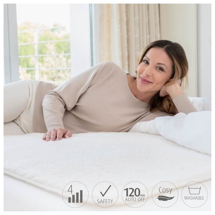 Surmatelas chauffant extra moelleux en polaire - MEDISANA - HU 672 - Chauffe-lit - 4 reglages - 3 minuteries - Lavable