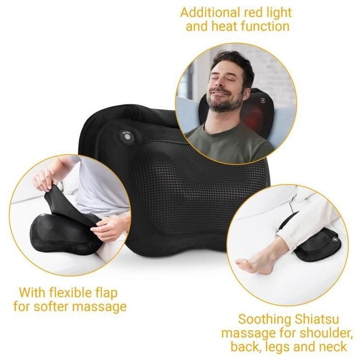 MEDISANA MC 850 - Coussin de massage Shiatsu épaules, dos, jambes et cou - 2 vitesses - Fonction chaleur - Rembourrage flexible MEDISANA MC 850 - Coussin de massage Shiatsu épaules, dos, jambes et cou - 2 vitesses - Fonction chaleur - Rembourrage flexible
