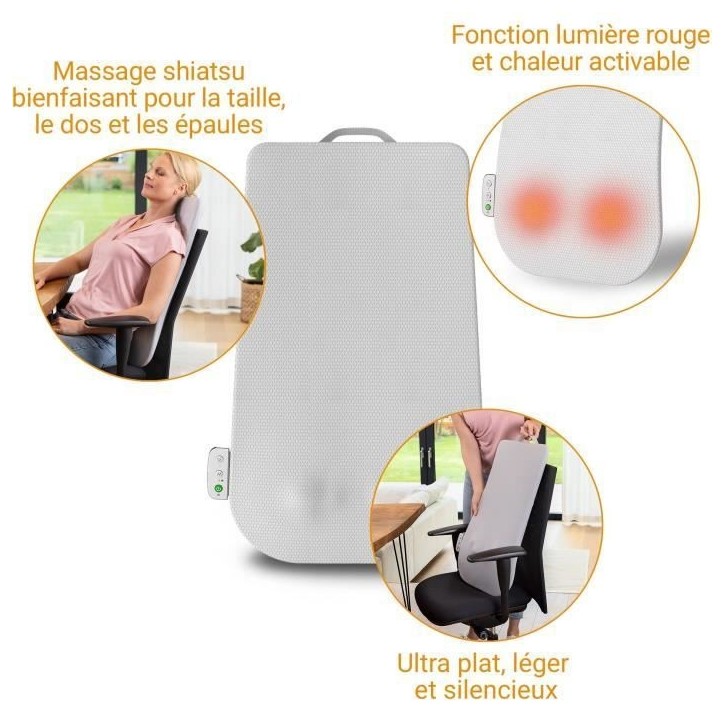 Dossier de massage - MEDISANA - MC 600 - Ultra-fin - Shiatsu et chauffant - 4 programmes - Blanc Dossier de massage - MEDISANA - MC 600 - Ultra-fin - Shiatsu et chauffant - 4 programmes - Blanc