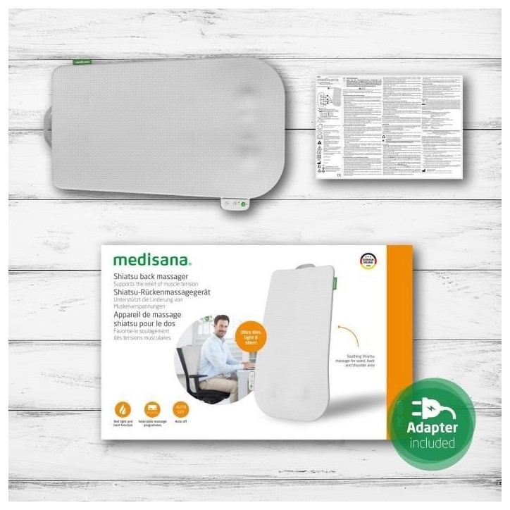 Dossier de massage - MEDISANA - MC 600 - Ultra-fin - Shiatsu et chauffant - 4 programmes - Blanc Dossier de massage - MEDISANA - MC 600 - Ultra-fin - Shiatsu et chauffant - 4 programmes - Blanc