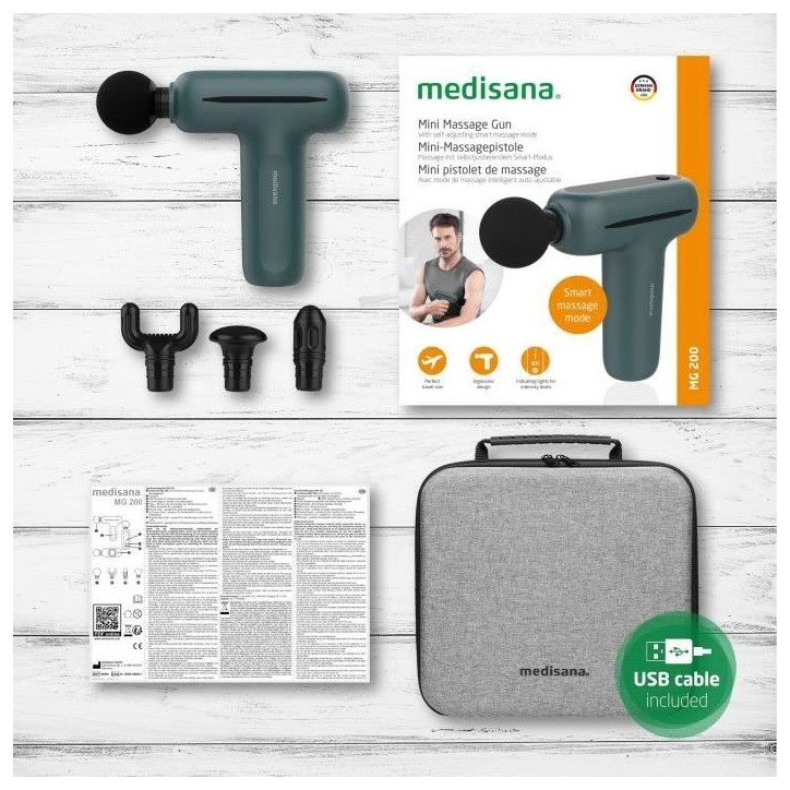 Pistolet de massage - MEDISANA MG 200 - 5 niveaux de percussion - 5 V - 50 dB - Gris / Vert Pistolet de massage - MEDISANA MG 200 - 5 niveaux de percussion - 5 V - 50 dB - Gris / Vert