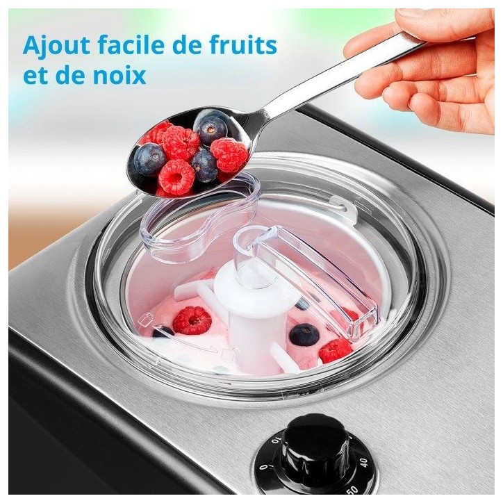 Sorbetiere Yaourtiere - MEDION MD18387 – 150W – de -18 a -35°C – 1,5L de glace – Écran LCD – Noir/Alu Sorbetiere Yaourtiere - MEDION MD18387 – 150W – de -18 a -35°C – 1,5L de glace – Écran LCD – Noir/Alu