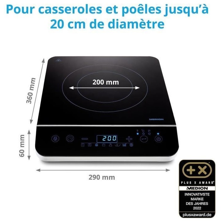Plaque induction posable - MEDION - MD 17595 - 1 Feu - L 29 x P 36 cm Plaque induction posable - MEDION - MD 17595 - 1 Feu - L 29 x P 36 cm