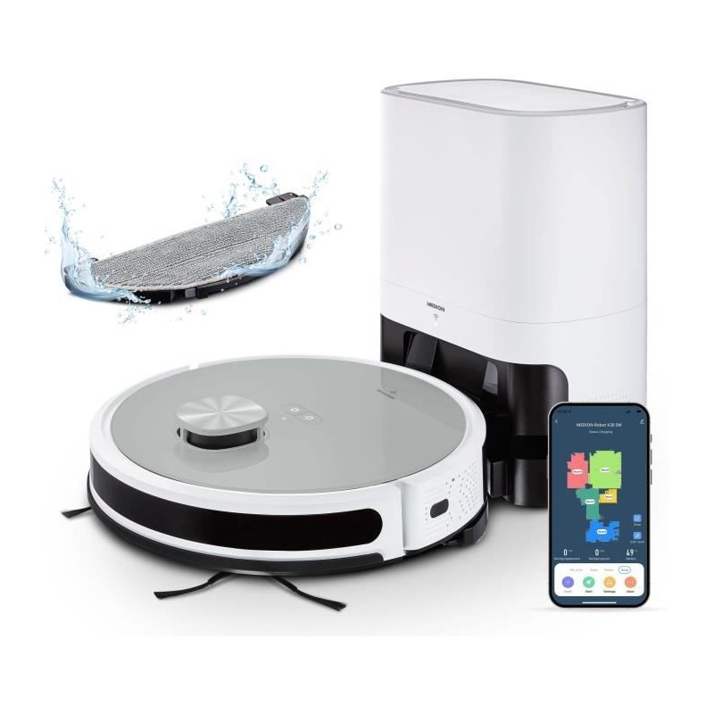 MEDION X21 SW - Robot Aspirateur Laveur avec Station de Vidange - Navi MEDION X21 SW - Robot Aspirateur Laveur avec Station de Vidange - Navi