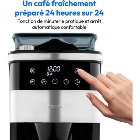 Cafetiere Filtre Digitale Isotherme avec Broyeur - MEDION - 1000W - 1,0L - Silver