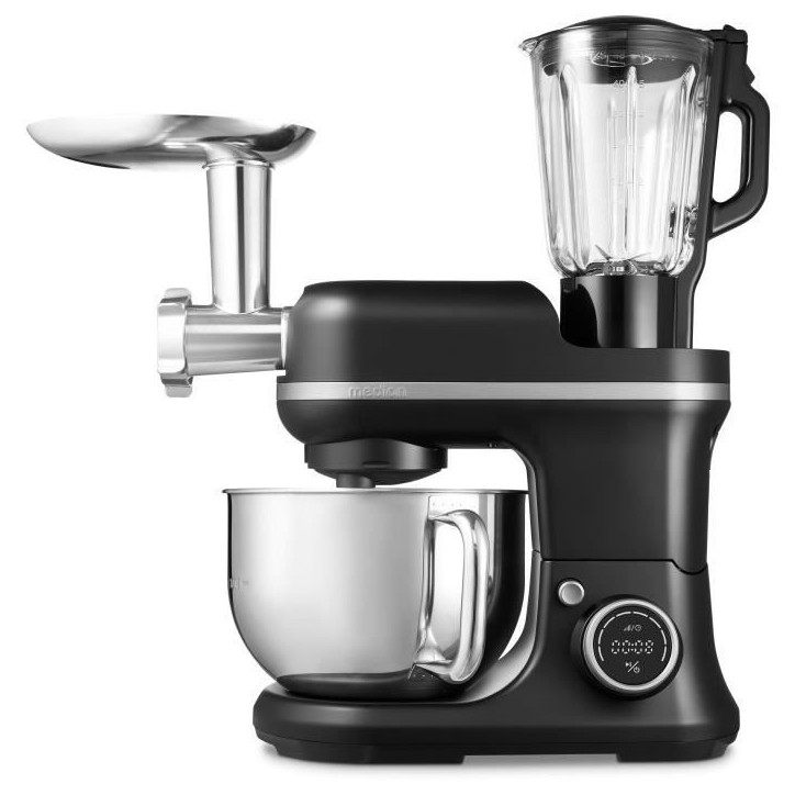 Robot pâtissier 3-en-1- MEDION - MD18430 - 1200 W - 5 L - 8 vitesses - Fonction hachoir - Noir