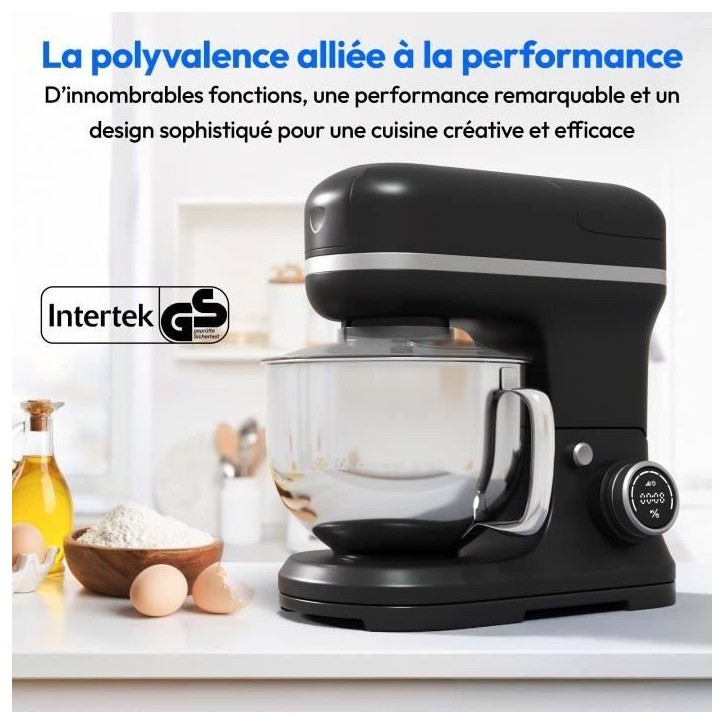 Robot pâtissier 3-en-1- MEDION - MD18430 - 1200 W - 5 L - 8 vitesses - Fonction hachoir - Noir