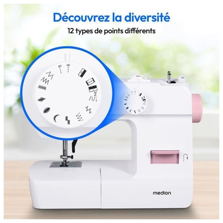 Machine a Coudre - MEDION - SM 70 - 71W - 12 Points - 700 tr/min - LED - Rose Machine a Coudre - MEDION - SM 70 - 71W - 12 Points - 700 tr/min - LED - Rose