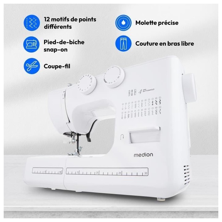 Machine a Coudre - MEDION - SM 60 - 62W - 24 Points + Points Doubles - 700 tr/min - LED - Rose Machine a Coudre - MEDION - SM 60 - 62W - 24 Points + Points Doubles - 700 tr/min - LED - Rose