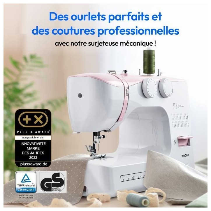 Machine a Coudre - MEDION - SM 60 - 62W - 24 Points + Points Doubles - 700 tr/min - LED - Rose Machine a Coudre - MEDION - SM 60 - 62W - 24 Points + Points Doubles - 700 tr/min - LED - Rose