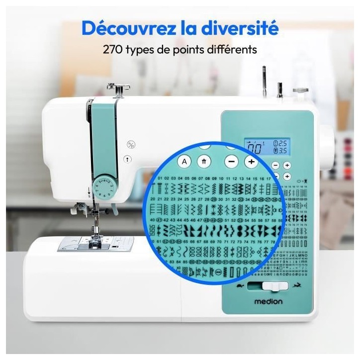 Machine a Coudre Numérique - MEDION - SD 36 - 38W - 270 Points - 700 tr/min - LED - Turquoise Machine a Coudre Numérique - MEDION - SD 36 - 38W - 270 Points - 700 tr/min - LED - Turquoise