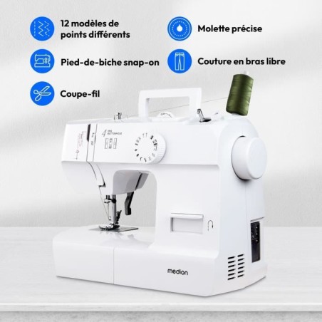 Machine a Coudre - MEDION - SM 70 - 71W - 12 Points - 700 tr/min - LED - Blanc