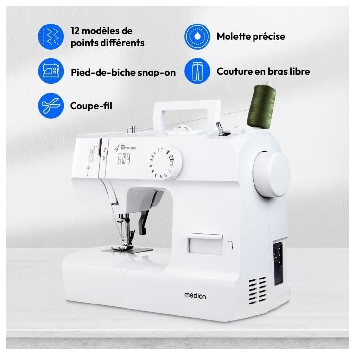 Machine a Coudre - MEDION - SM 70 - 71W - 12 Points - 700 tr/min - LED - Blanc Machine a Coudre - MEDION - SM 70 - 71W - 12 Points - 700 tr/min - LED - Blanc