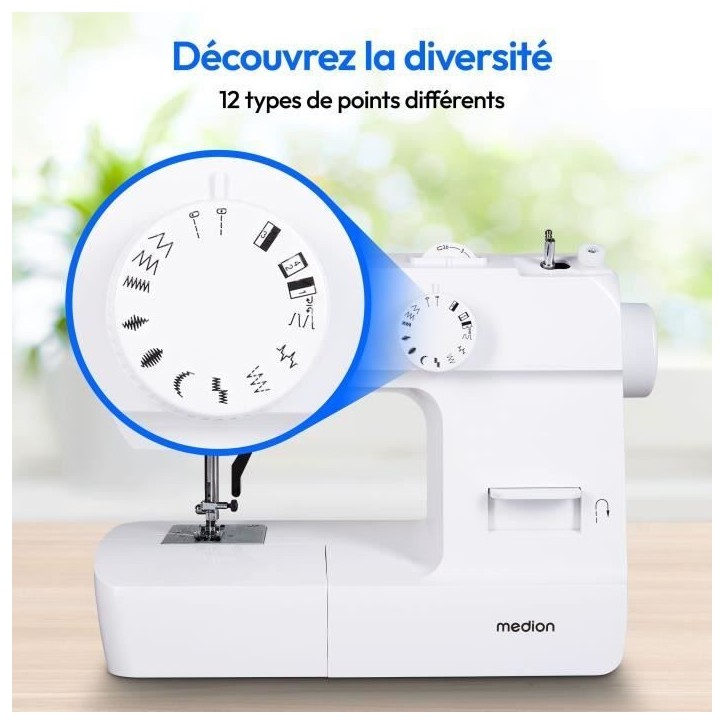 Machine a Coudre - MEDION - SM 70 - 71W - 12 Points - 700 tr/min - LED - Blanc Machine a Coudre - MEDION - SM 70 - 71W - 12 Points - 700 tr/min - LED - Blanc