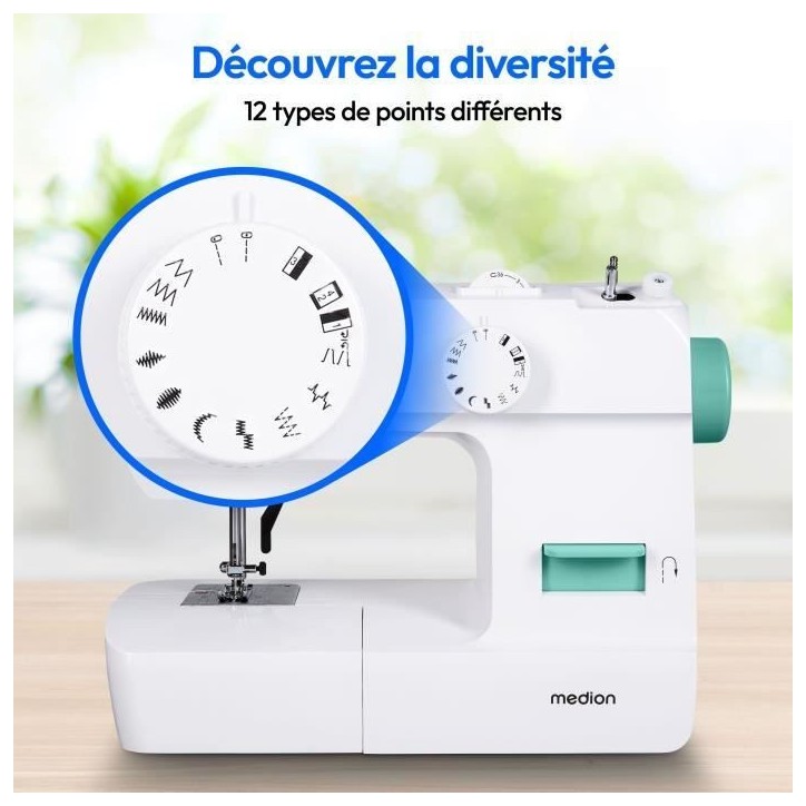 Machine a Coudre - MEDION - SM 70 - 71W - 12 Points - 700 tr/min – LED - Turquoise Machine a Coudre - MEDION - SM 70 - 71W - 12 Points - 700 tr/min – LED - Turquoise