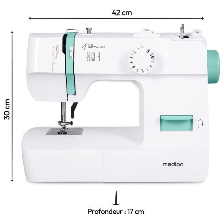 Machine a Coudre - MEDION - SM 70 - 71W - 12 Points - 700 tr/min – LED - Turquoise Machine a Coudre - MEDION - SM 70 - 71W - 12 Points - 700 tr/min – LED - Turquoise