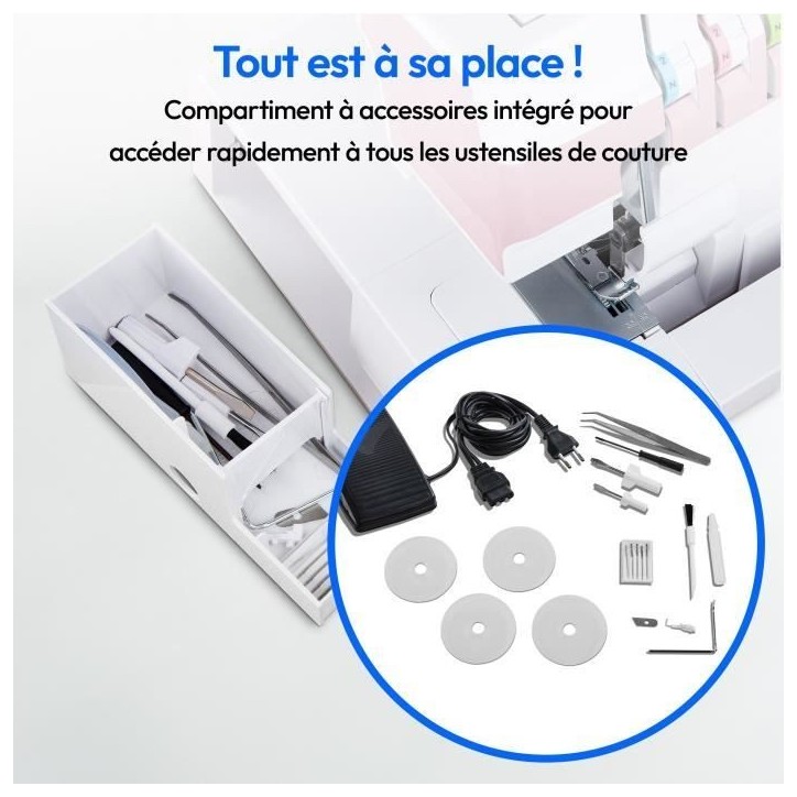 Surjeteuse - MEDION - SO 90 - 91W - Type d'aiguille 11, 14, 16 - 1200 tr/min - LED - Rose