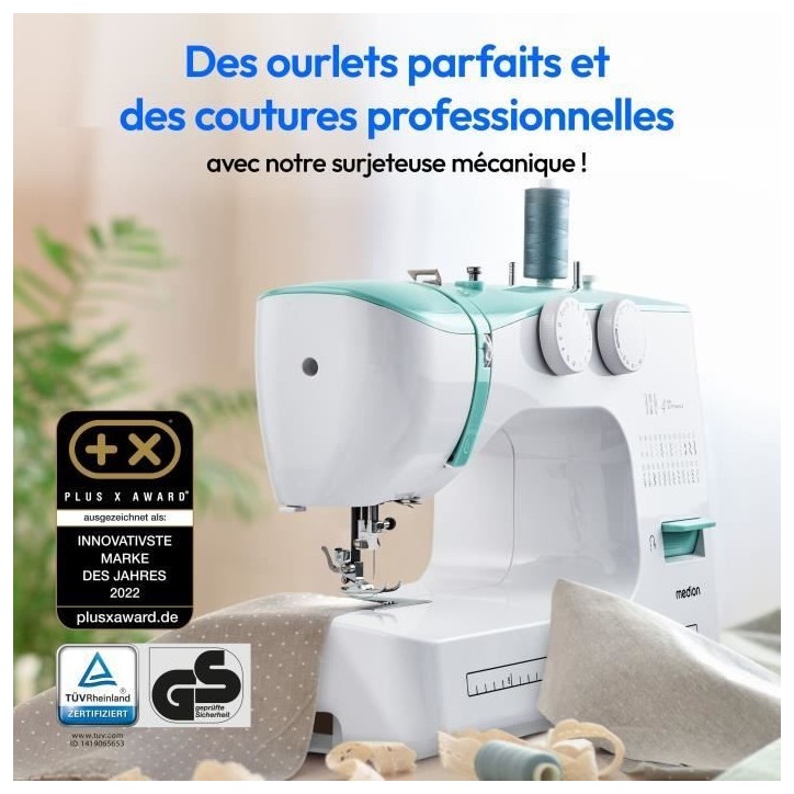 Machine a Coudre - MEDION - SM 60 - 62W - 24 Points + Points Doubles - 700 tr/min - LED - Turquoise