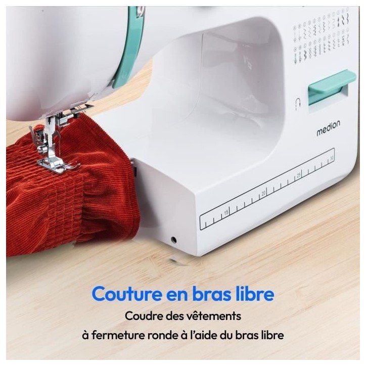 Machine a Coudre - MEDION - SM 60 - 62W - 24 Points + Points Doubles - 700 tr/min - LED - Turquoise
