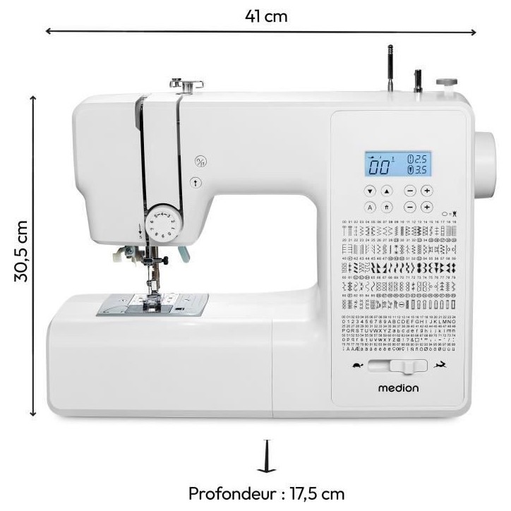 Machine a Coudre Numérique - MEDION - SD 36 - 38W - 270 Points - 700 tr/min - LED - Blanc