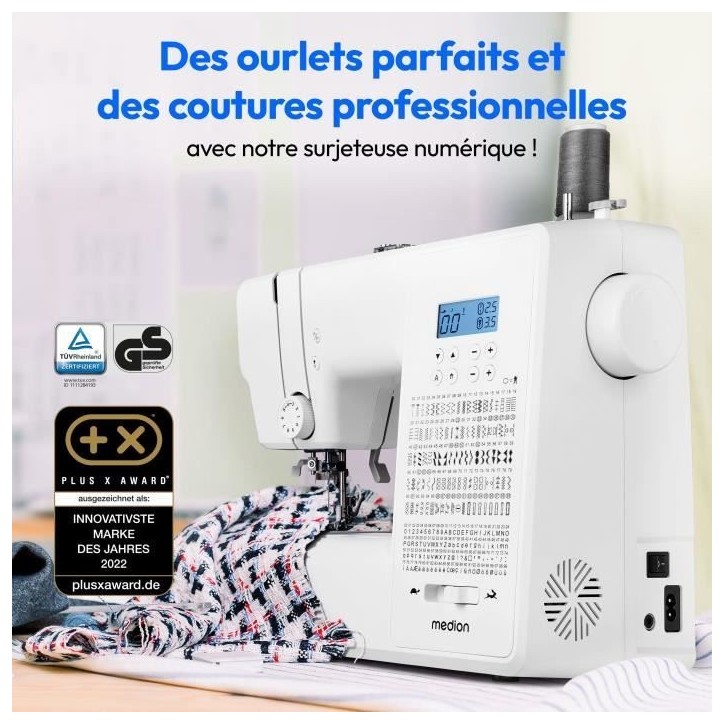 Machine a Coudre Numérique - MEDION - SD 36 - 38W - 270 Points - 700 tr/min - LED - Blanc