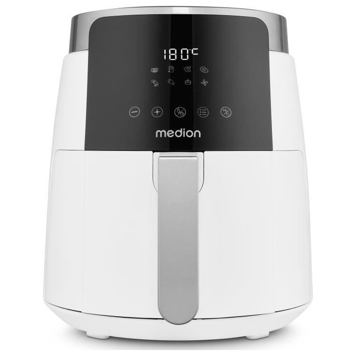 Friteuse a air chaud - MEDION - MD13030 - Digitale - Airfryer - 1500 watts - Minuterie 60 min - Jusqu'a 200°C - 4,7 L - Blanc Friteuse a air chaud - MEDION - MD13030 - Digitale - Airfryer - 1500 watts - Minuterie 60 min - Jusqu'a 200°C - 4,7 L - Blanc