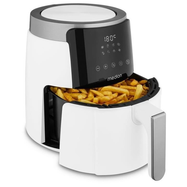Friteuse a air chaud - MEDION - MD13030 - Digitale - Airfryer - 1500 watts - Minuterie 60 min - Jusqu'a 200°C - 4,7 L - Blanc Friteuse a air chaud - MEDION - MD13030 - Digitale - Airfryer - 1500 watts - Minuterie 60 min - Jusqu'a 200°C - 4,7 L - Blanc