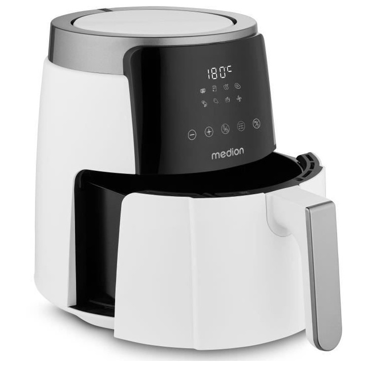 Friteuse a air chaud - MEDION - MD13030 - Digitale - Airfryer - 1500 watts - Minuterie 60 min - Jusqu'a 200°C - 4,7 L - Blanc Friteuse a air chaud - MEDION - MD13030 - Digitale - Airfryer - 1500 watts - Minuterie 60 min - Jusqu'a 200°C - 4,7 L - Blanc