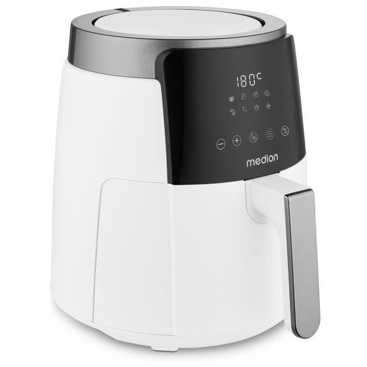 Friteuse a air chaud - MEDION - MD13030 - Digitale - Airfryer - 1500 watts - Minuterie 60 min - Jusqu'a 200°C - 4,7 L - Blanc Friteuse a air chaud - MEDION - MD13030 - Digitale - Airfryer - 1500 watts - Minuterie 60 min - Jusqu'a 200°C - 4,7 L - Blanc