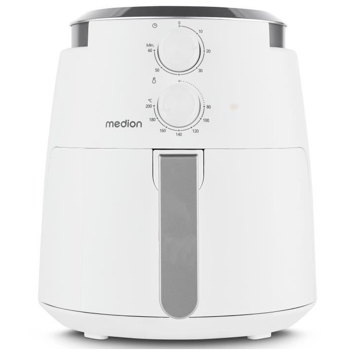 Friteuse a air chaud - MEDION - MD13020 - Airfryer - 1500 watts - Minuterie 60 min - Jusqu'a 200°C - 4,7 L - Blanc Friteuse a air chaud - MEDION - MD13020 - Airfryer - 1500 watts - Minuterie 60 min - Jusqu'a 200°C - 4,7 L - Blanc