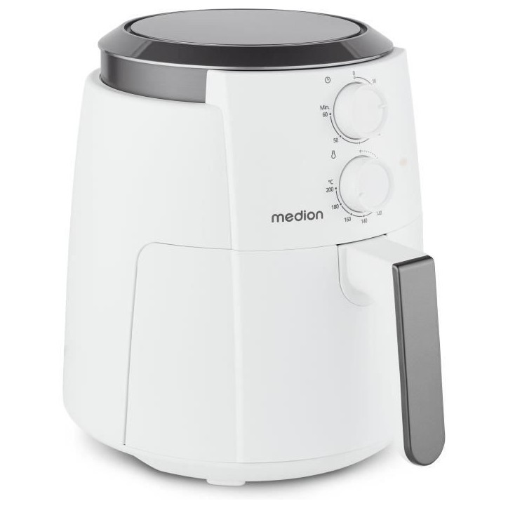 Friteuse a air chaud - MEDION - MD13020 - Airfryer - 1500 watts - Minuterie 60 min - Jusqu'a 200°C - 4,7 L - Blanc Friteuse a air chaud - MEDION - MD13020 - Airfryer - 1500 watts - Minuterie 60 min - Jusqu'a 200°C - 4,7 L - Blanc