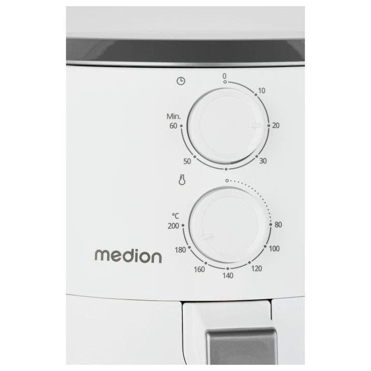 Friteuse a air chaud - MEDION - MD13020 - Airfryer - 1500 watts - Minuterie 60 min - Jusqu'a 200°C - 4,7 L - Blanc Friteuse a air chaud - MEDION - MD13020 - Airfryer - 1500 watts - Minuterie 60 min - Jusqu'a 200°C - 4,7 L - Blanc