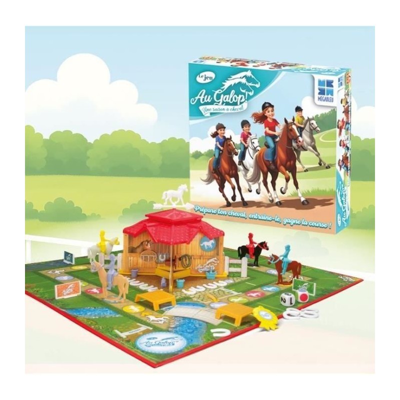 Au Galop - Jeu de plateau - MEGABLEU - Prépare ton cheval, entraîne- Au Galop - Jeu de plateau - MEGABLEU - Prépare ton cheval, entraîne-