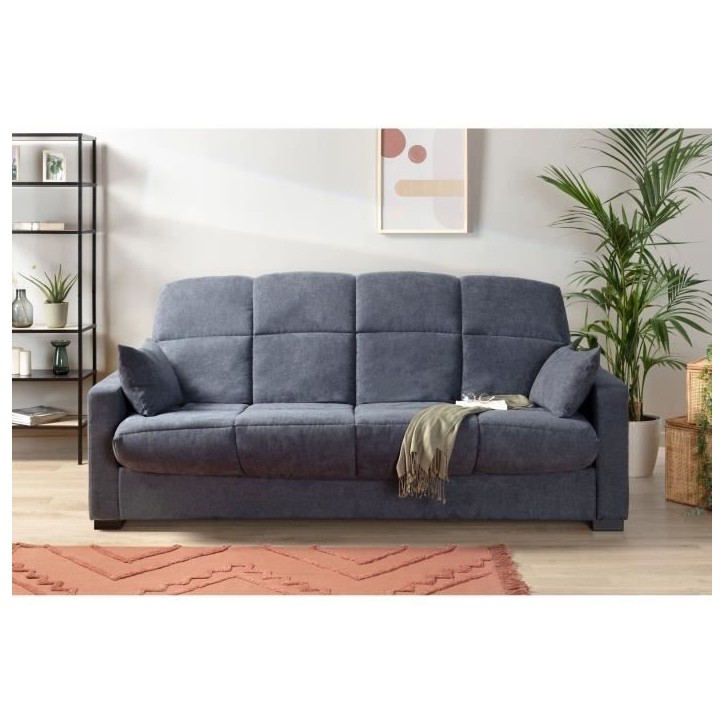 Canapé clic clac 3 places - Gris anthracite - Matelas 14 cm - 130 x 190 cm - MEGAN Canapé clic clac 3 places - Gris anthracite - Matelas 14 cm - 130 x 190 cm - MEGAN