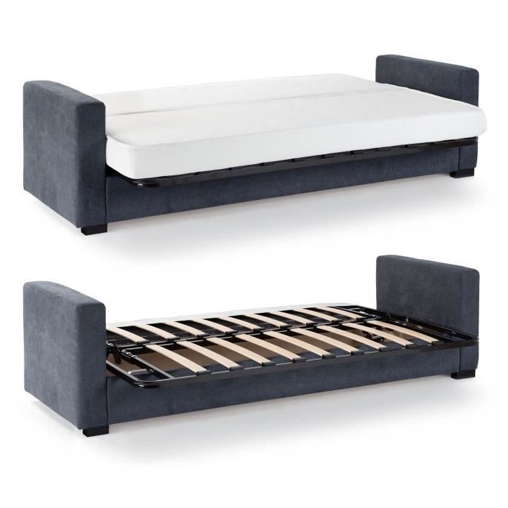 Canapé clic clac 3 places - Gris anthracite - Matelas 14 cm - 130 x 190 cm - MEGAN Canapé clic clac 3 places - Gris anthracite - Matelas 14 cm - 130 x 190 cm - MEGAN