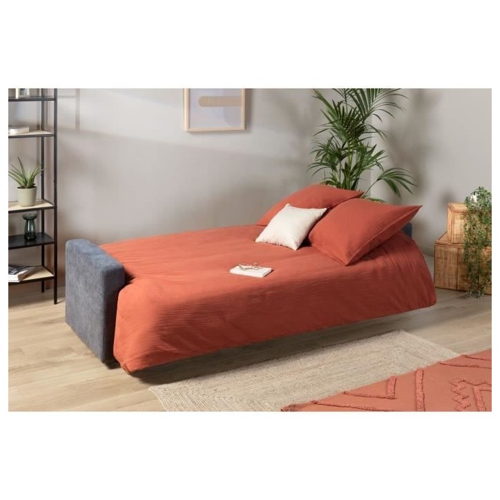 Canapé clic clac 3 places - Tissu gris - Matelas 17 cm - L223 x P96 x H 103 cm - MEGAN Canapé clic clac 3 places - Tissu gris - Matelas 17 cm - L223 x P96 x H 103 cm - MEGAN