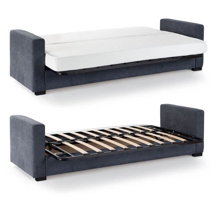 Canapé clic clac 3 places - Tissu gris - Matelas 17 cm - L223 x P96 x H 103 cm - MEGAN Canapé clic clac 3 places - Tissu gris - Matelas 17 cm - L223 x P96 x H 103 cm - MEGAN