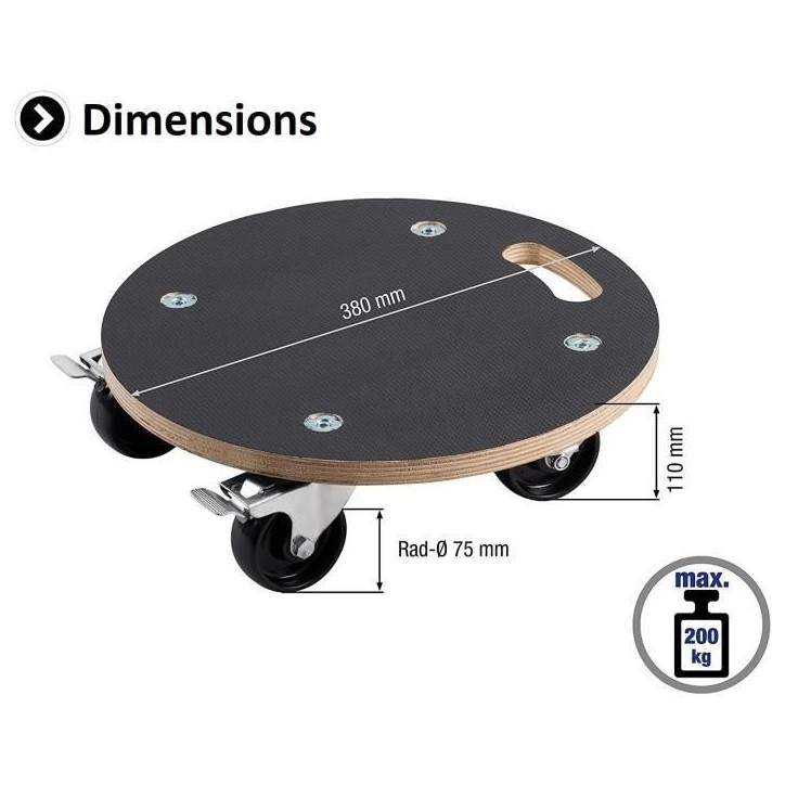 MEISTER Chariot de manutention a roulettes 380 mm 200 kg MEISTER Chariot de manutention a roulettes 380 mm 200 kg